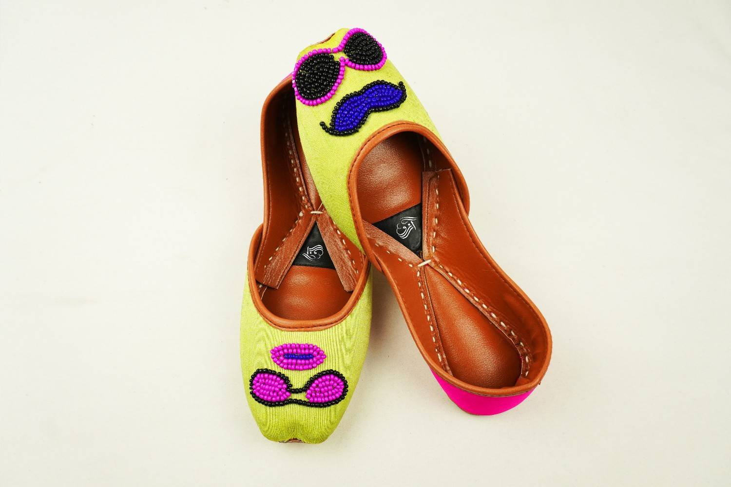 Mrs and Ms Green Khussa with Pink & Black Beadwork